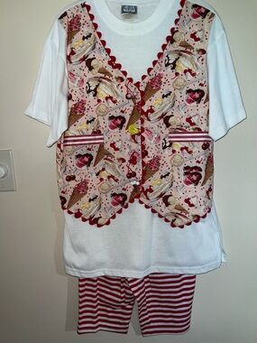 Zoodles 2pc - Ice Cream Print Vest Set in White and Pink with striped shorts.